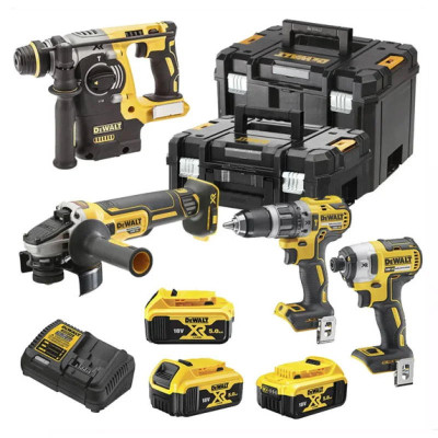 DeWALT Набір із чотирьох акумуляторних інструментів DeWALT 18В дриль-шурупокрут ударний DCD796 перфоратор SDS-Plus DCH273 шурупокрут ударний DCF887 шліфмашина кутова DCG405 акб 3х5А·год ЗП 2хTSTAK 14.3кг