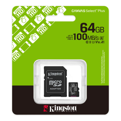 Kingston Карта пам'яті Kingston microSD 64GB C10 UHS-I A1 V10 R100MB/s + SD
