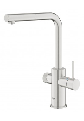 Grohe Змішувач для кухні Blue Pure Minta, довж.виливу - 223мм, поворотний/витяжний, 1+1фильтр, супер сталь