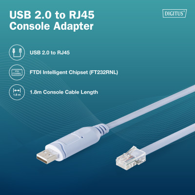 Digitus Адаптер USB 2.0 > RJ45 (M/M), FT232RNL, 1.8m