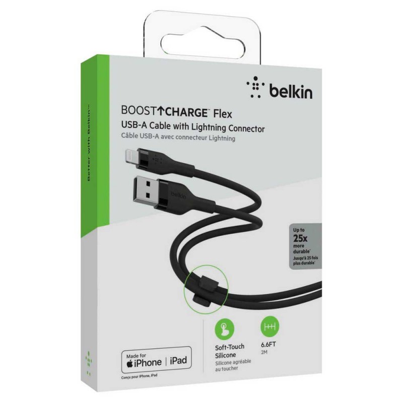 Belkin Кабель заряджання/синхронізації USB-A > Lightning, 2м, силіконовий з кліпсою, чорний