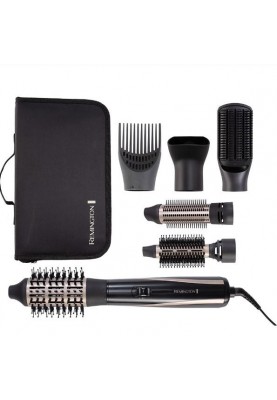 Remington Фен-щітка Blow Dry & Style Caring, 1200Вт, 2 режими, іоніз-я, хол. обдув, кейс для зберігання, кераміка, чорно-золотий