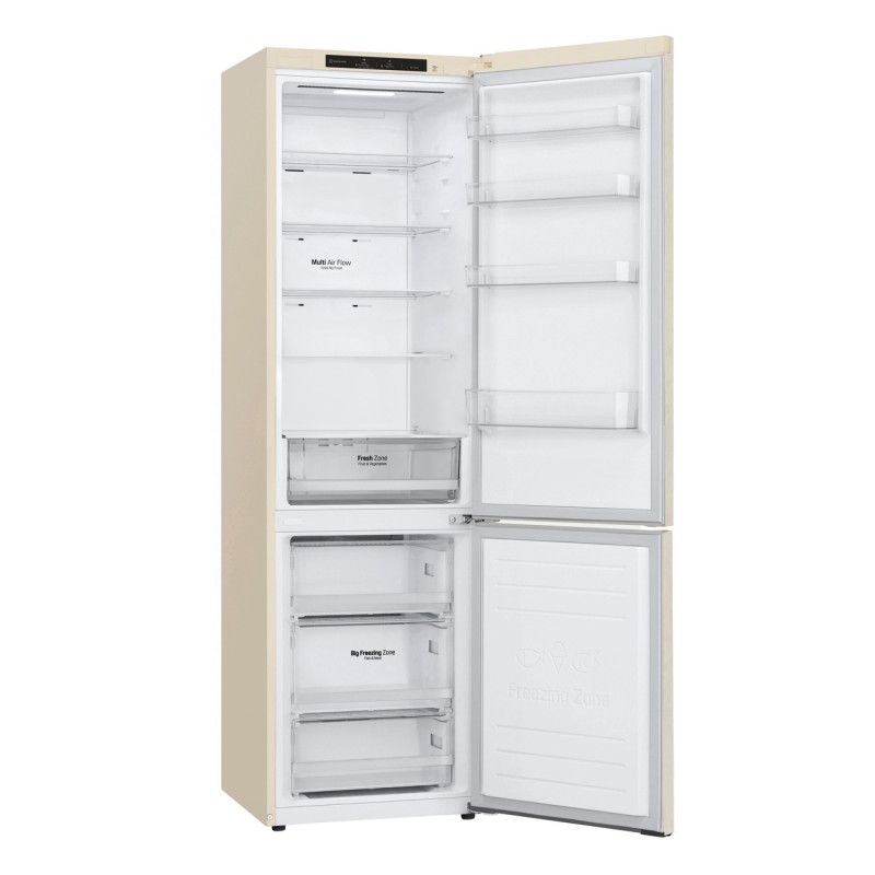 LG Холодильник з нижн. мороз., 203x60х68, холод.відд.-277л, мороз.відд.-107л, 2дв., А+, NF, інв., диспл внутр., зона св-ті, бежевий