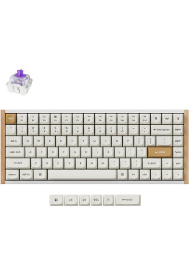 Keychron Клавіатура механічна K2HE 81Key, Gateron Double-Rail Magnetic Nebula, WL/BT/USB-A, QMK, Hot-swap, RGB, дерево,білий
