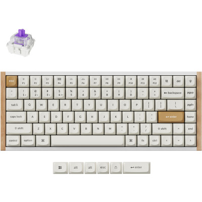 Keychron Клавіатура механічна K2HE 81Key, Gateron Double-Rail Magnetic Nebula, WL/BT/USB-A, QMK, Hot-swap, RGB, дерево,білий