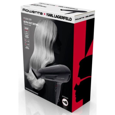 Rowenta Фен Studio Dry x Karl Lagerfeld, 2100Вт, 3 режими, хол. обдув, чорний