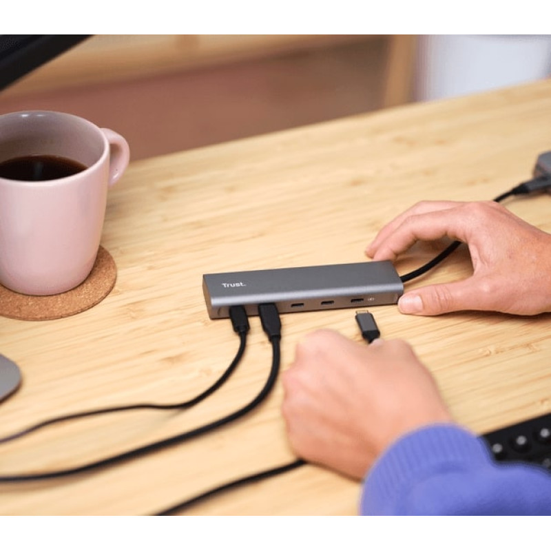 Trust Хаб Halyx USB-C > 5xUSB-C , Алюміній, 0.1м, сірий