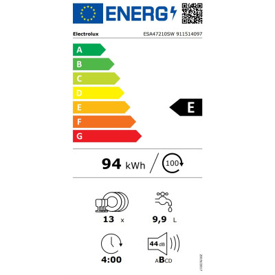 Electrolux Посудомийна машина Electrolux, 13компл., Е, 60см, дисплей, інвертор, білий