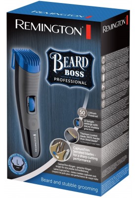 Remington Тример Beard Boss Pro, для бороди, вусів і голови, мережа+акум., насадок-1, титан.напил., чорно-синій