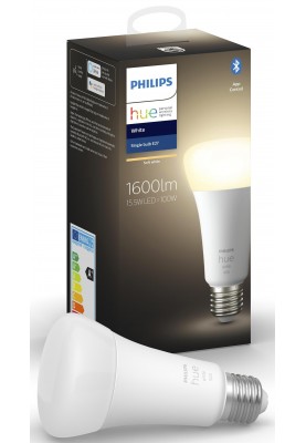 Philips Hue Лампа розумна E27, 15.5W (100Вт), 2700K, White, ZigBee, Bluetooth, димування