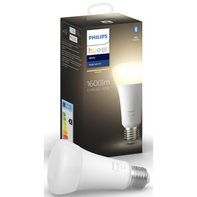 Philips Hue Лампа розумна E27, 15.5W (100Вт), 2700K, White, ZigBee, Bluetooth, димування