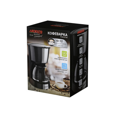 ARDESTO Кофеварка крапельна FCM-D2100, 1,2л, мелена, чорно-сріблястий