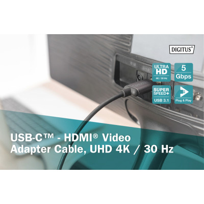 Digitus Адаптер USB-C - HDMI UHD 4K, M/M, 1.8 m