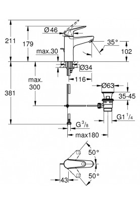 Grohe Змішувач для раковини Swift M довж. виливу - 116мм, неповоротний, 1 важіль, хром