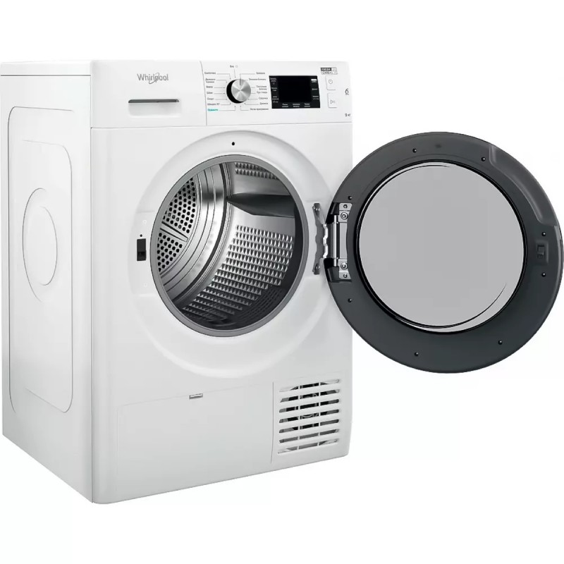 Whirlpool Сушильна машина тепловий насос, 9кг, A++, 65см, дисплей, люк чорний, білий