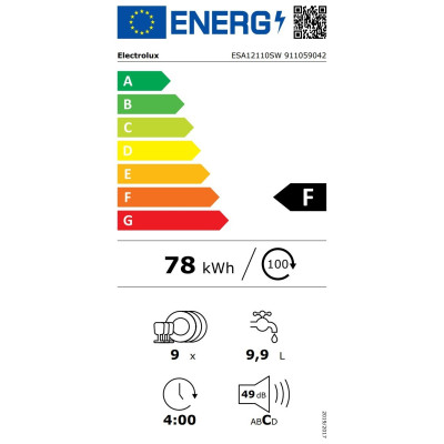 Electrolux Посудомийна машина Electrolux, 9компл., F, 45см, інвертор, білий