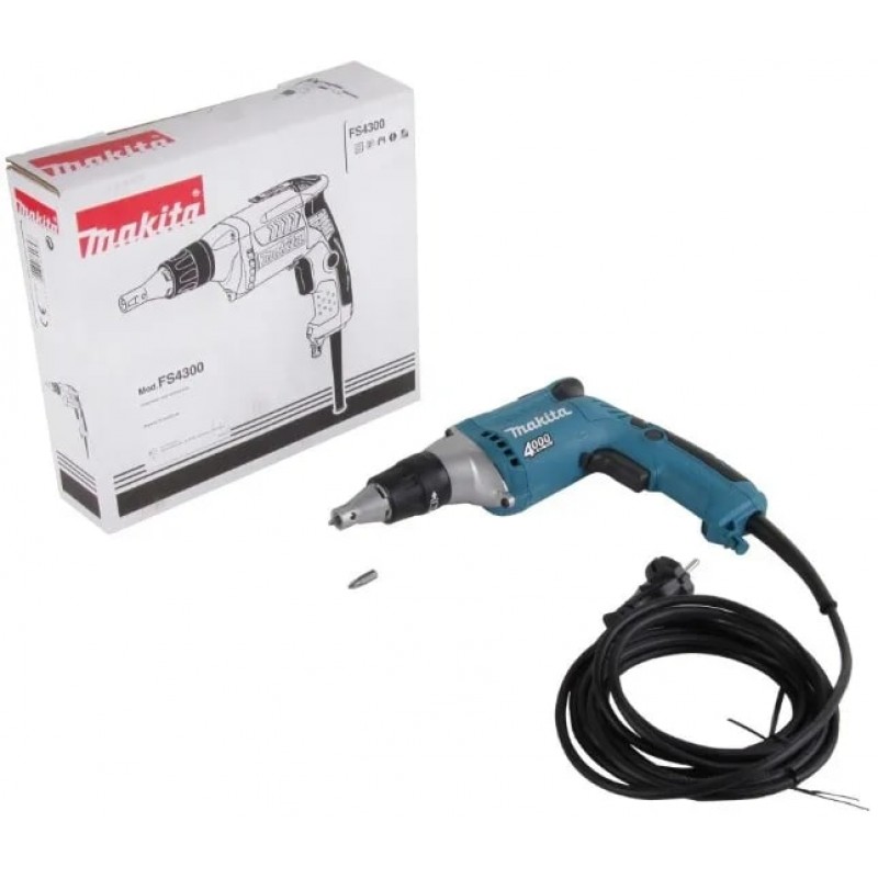 Makita Шурупокрут для гіпсокартону FS4300JX2, 570Вт, 4000 об/хв, 10-16Нм, 1.4кг, Makpac + аксесуари