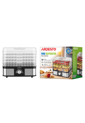 ARDESTO Сушарка для продуктів 550Вт, піддонів - 5x3см, макс - 70°С, пластик, чорний+нерж