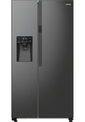 Gorenje Холодильник SBS, 179х70х92см, 2 двері, 376(190)л, А++, NF+, Інв., Зона св-ті, диспенсер, генератор льоду, Зовн. Диспл, чорний