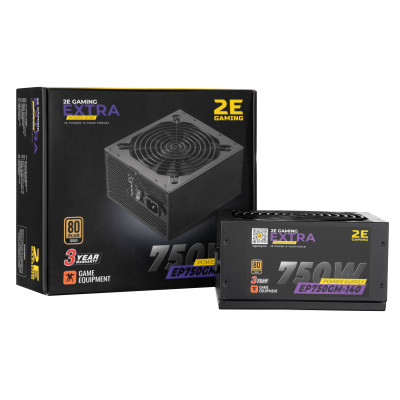 2E Gaming Блок живлення Extra Power (750W), >90%, 80+ Gold, 140мм, 1xMB 24pin(20+4), 1xCPU 8pin(4+4), 4xMolex, 6xSATA, 4xPCIe 8pin(6+2), Fully Modular
