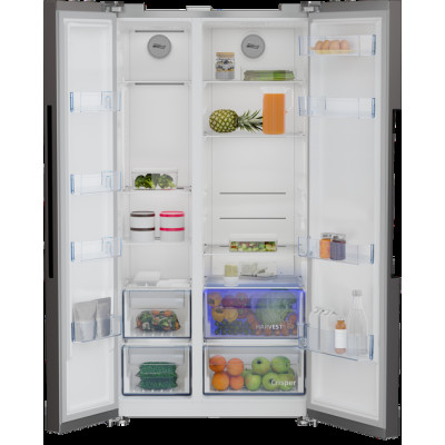 Beko Холодильник SBS, 179x91x71, xолод.відд.-368л, мороз.відд.-190л, 2дв., E, NF, дисплей, нерж