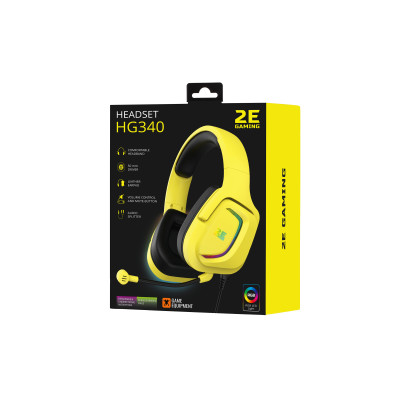 2E Gaming Гарнітура ігрова HG340, mini-jack/dual 3.5mm, RGB, 2м, жовтий