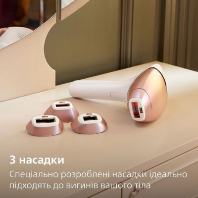 Philips Фотоепілятор Lumea IPL 9900 Series, акумуляторний , кіл-ть спалах.-450000, 2-4 см2, насадок-3, футляр, біло-золотий