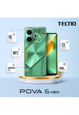 TECNO Смартфон POVA 6 NEO (LI6) 6.78" 8/256ГБ, 2SIM, 7000мА • рік, Comet Green