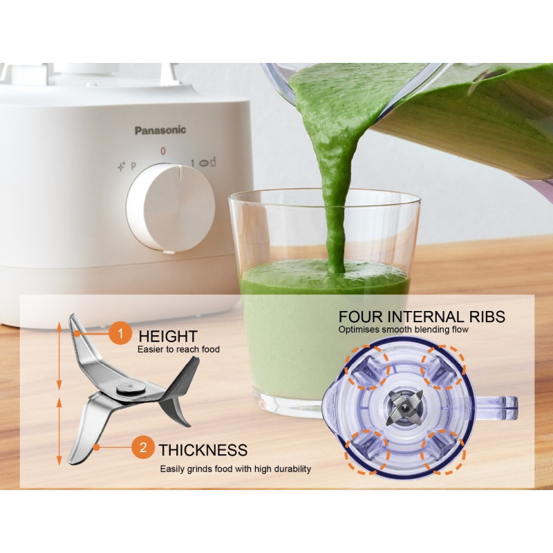 Panasonic Блендер стаціонарний, 450Вт, чаша-1350мл, млин., для спецій, білий Panasonic Блендер стаціонарний, 450Вт, чаша-1350мл, млин., для спецій, білий