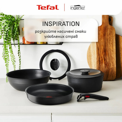 Tefal Набір посуду Tefal Ingenio Inspiration, 6предметів, алюміній, скло, бакеліт, чорний Tefal Набір посуду Tefal Ingenio Inspiration, 6предметів, алюміній, скло, бакеліт, чорний