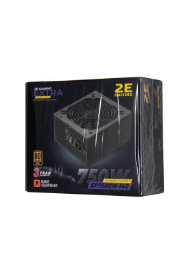 2E Gaming Блок живлення Extra Power (750W), >90%, 80+ Gold, 140мм, 1xMB 24pin(20+4), 1xCPU 8pin(4+4), 4xMolex, 6xSATA, 4xPCIe 8pin(6+2), Fully Modular