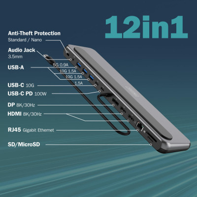 Digitus Док-станція USB-C > 2xHDMI/1xDP/3xUSB-A/USB-C/RJ54/PD/Audio