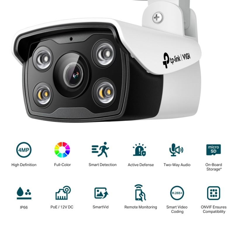 TP-Link IP-Камера VIGI C340-4, PoE, 4Мп, 4 мм, H265+, IP66, Bullet, кольорове нічне бачення, зовнішня