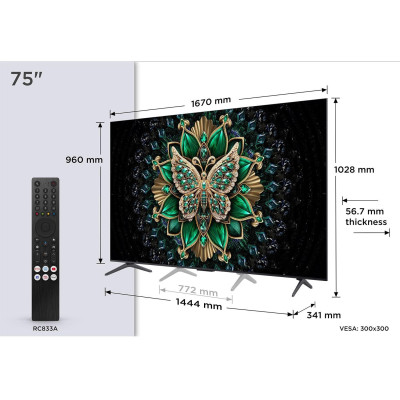 TCL Телевізор 75" MiniLED 4K 144Hz Smart Google TV Titan ONKYO sound