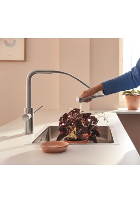 Grohe Змішувач для кухні Blue Pure Minta, довж.виливу - 223мм, поворотний/витяжний, 1+1фильтр, супер сталь