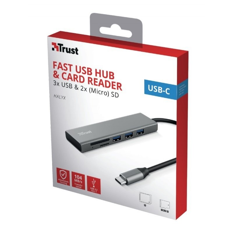 Trust USB-хаб HALYX FAST 3USB+CARD READER USB-C ALUMINIUM