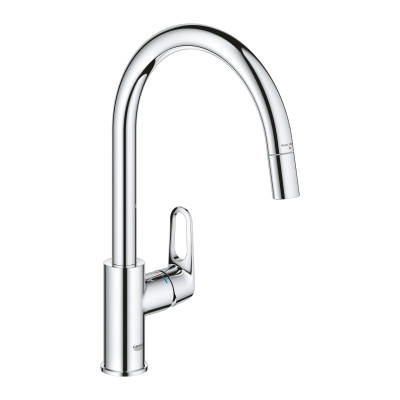 Grohe Змішувач для кухні QuickFix Start Flow, довж.виливу - 215мм, поворотний/витяжний, 1важіль, хром