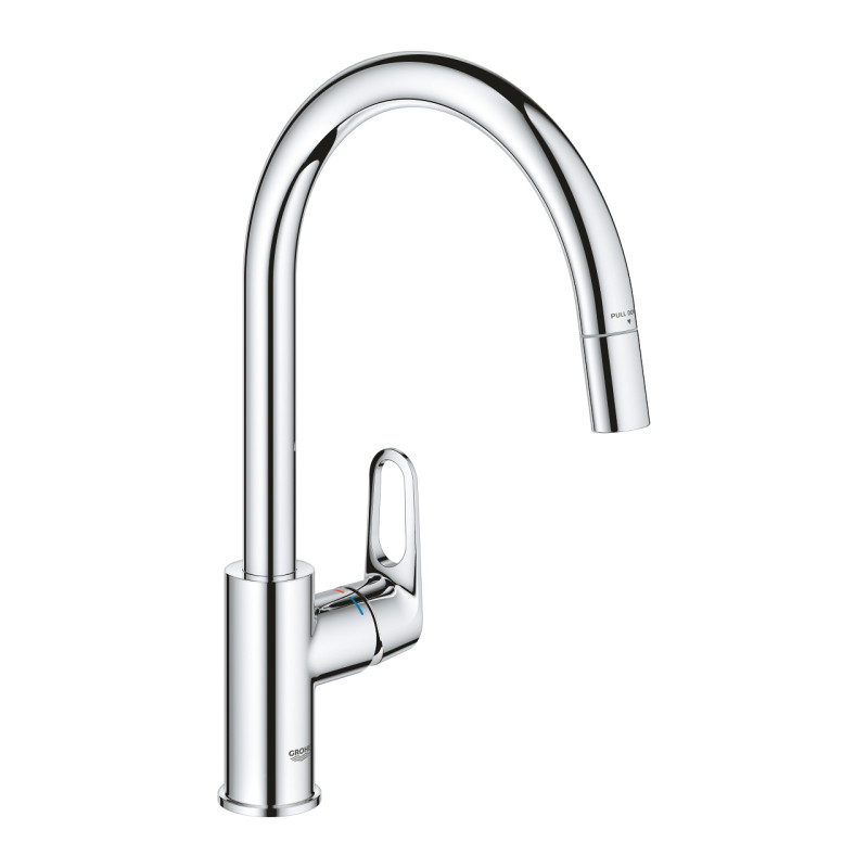 Grohe Змішувач для кухні QuickFix Start Flow, довж.виливу - 215мм, поворотний/витяжний, 1важіль, хром