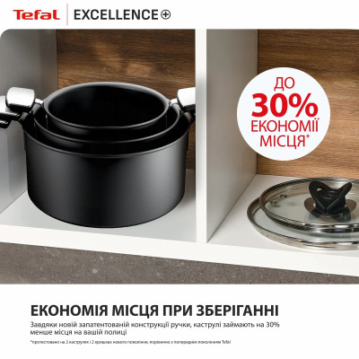 Tefal Кастрюля Tefal Excellence+, з кришкою, 24см, алюміній, скло, бакеліт, чорний