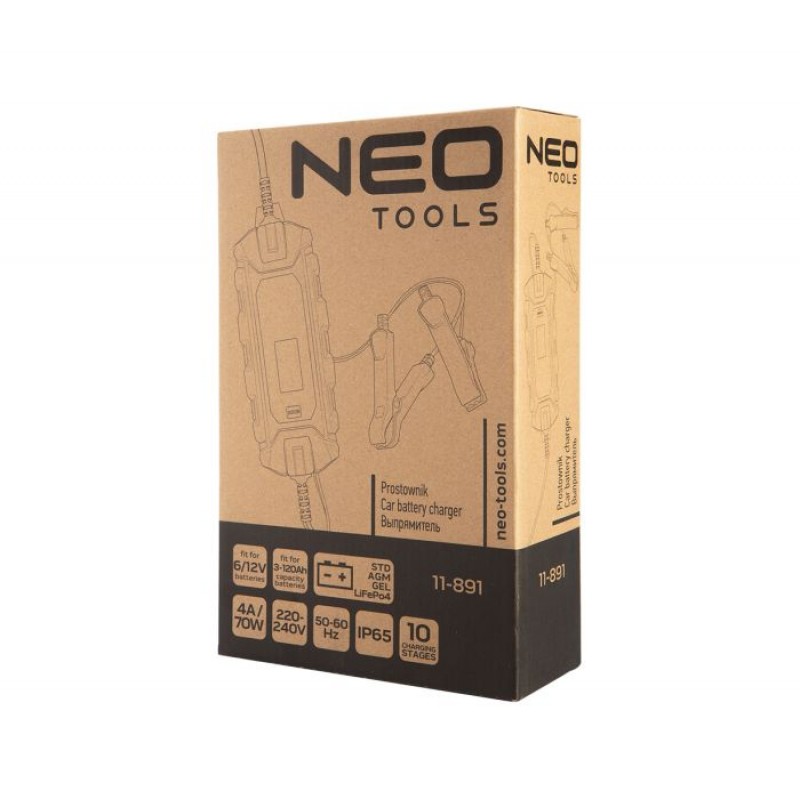 Neo Tools Зарядний пристрій автоматичний, 4A/70Вт, 3-120Ah, для кислотних/AGM/GEL акумуляторів