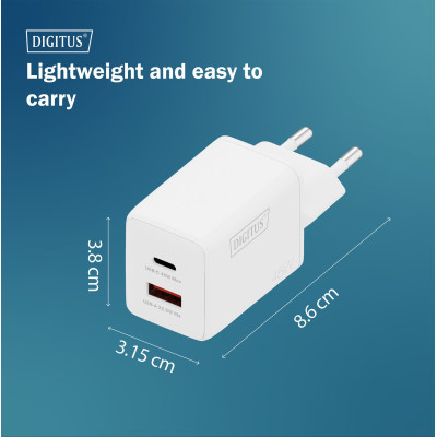 Digitus Зарядний пристрій GaN 1хUSB-C, 1хUSB-A, 45W