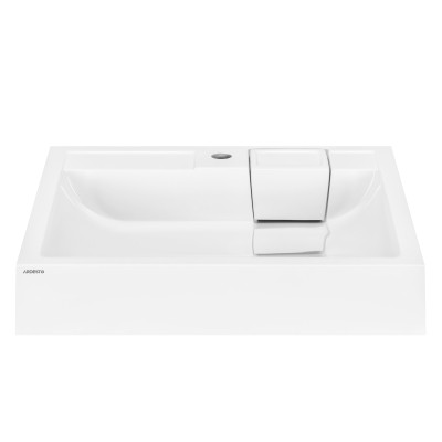 ARDESTO Раковина, умивальник ARDESTO Charlie, штучний камінь, прямокут., з отвором для змішувача, без переливу, 595х595х115мм, накладний, білий