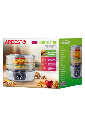 ARDESTO Сушарка для продуктів FDB-532TTC, 250Вт, піддонів -5x3см, діаметр-32см, макс-70°С, таймер, електр.