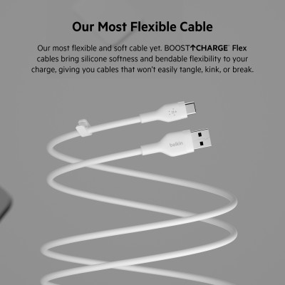Belkin Кабель USB-A - USB-C силіконовий, з кліпсою, 2м, білий
