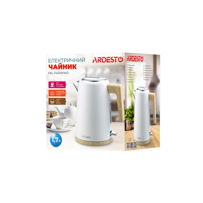 ARDESTO Електрочайник EKL-F420WWD, 1.7л, метал, мат, Strix, білий