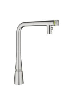 Grohe Змішувач для кухні Scala, довж.виливу - 200мм, поворотний, витяжний, вентиль + кнопка, супер сталь