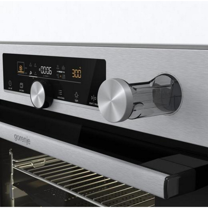 Gorenje Духова шафа електрична, 77л, A+, пара, дисплей, готування на різних рівнях, нерж