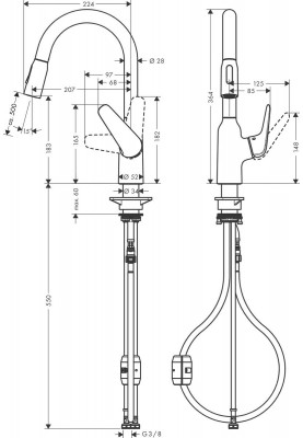 Hansgrohe Змішувач для кухні Focus M42, довж.виливу - 224мм, витяжний, 1важіль, KM180, хром