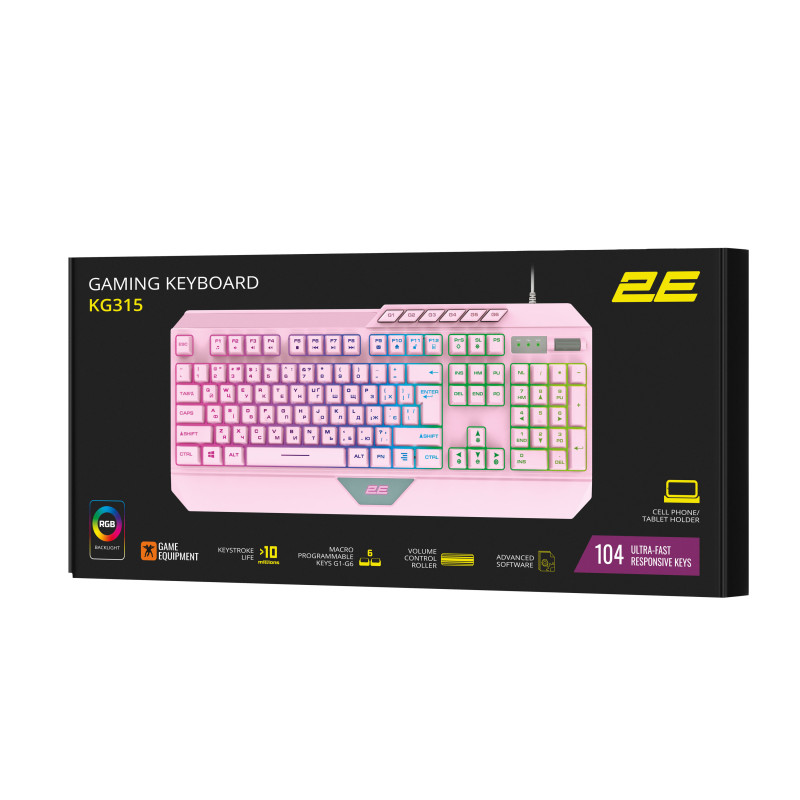 2E Gaming Клавіатура KG315 RGB USB Pink Ukr