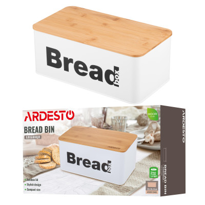 ARDESTO Хлібниця Midori 33х18х13см, метал, бамбук, білий